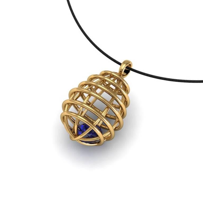 A gem caged in a setting to evoke an edgy atmosphere. The type of chain selected can add a casual or more formal finishing touch to this very cool look.