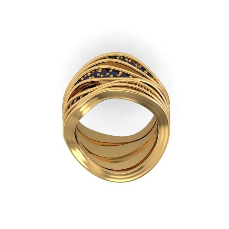 Arts and Crafts Christoph Blatter and Sparkles Sapphire Gold Ring For Sale