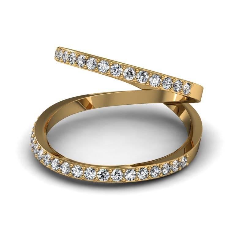 An interplay of two twisted rings creates a romantic and modern look. This is an interesting and original shape that is still delicate enough to be worn every day. The extra line of gems add sparkle and glamour.
