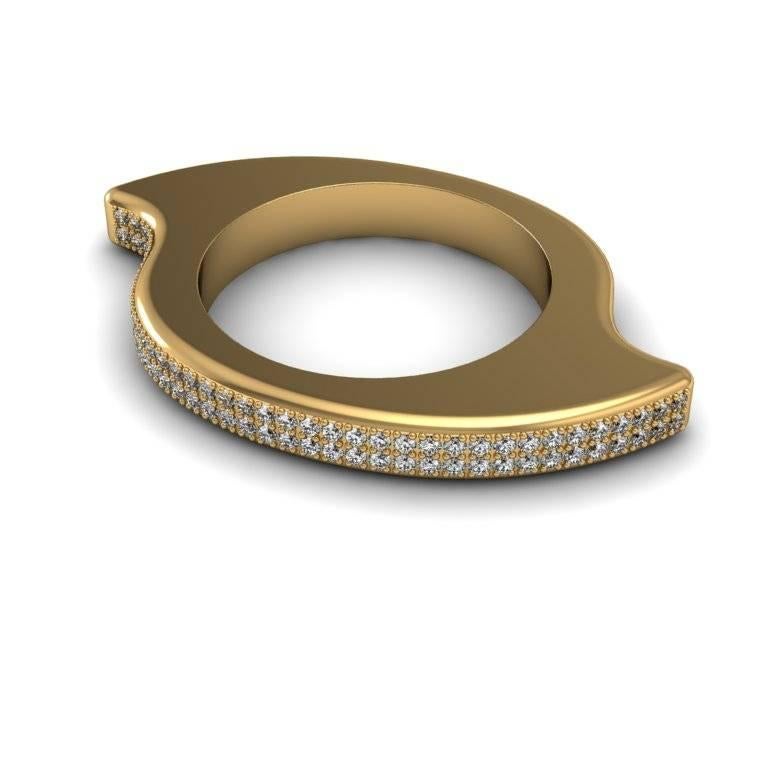This modern and elegant ring blends beautiful curves and solid lines to create a very versatile look. The gems add a touch of sophistication that will make the wearer feel special.