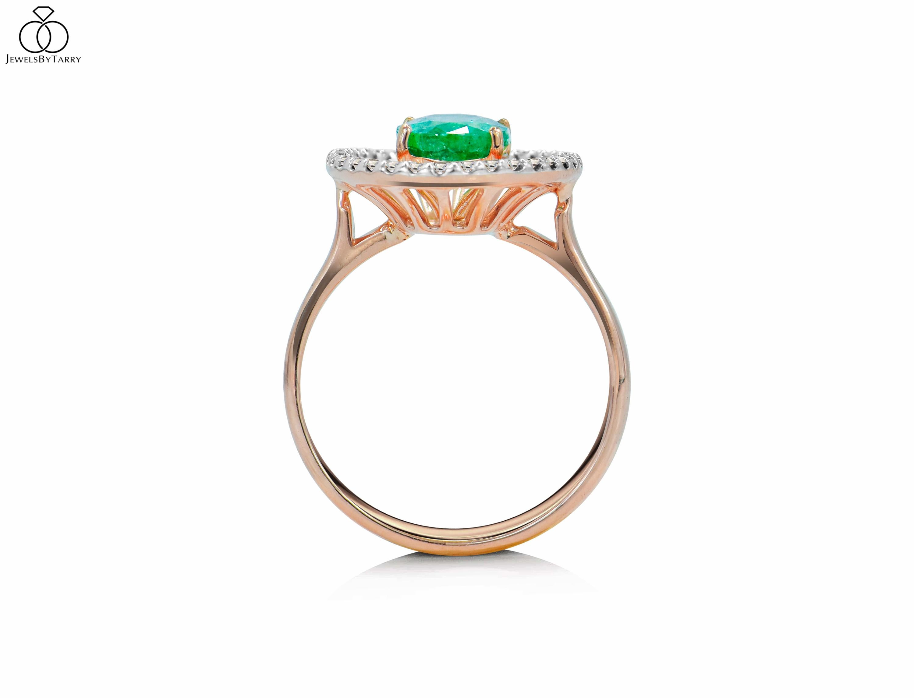 18k Ring Rose Gold Ring Diamond Ring Emerald Ring Emerald Oval Ring Gold 2