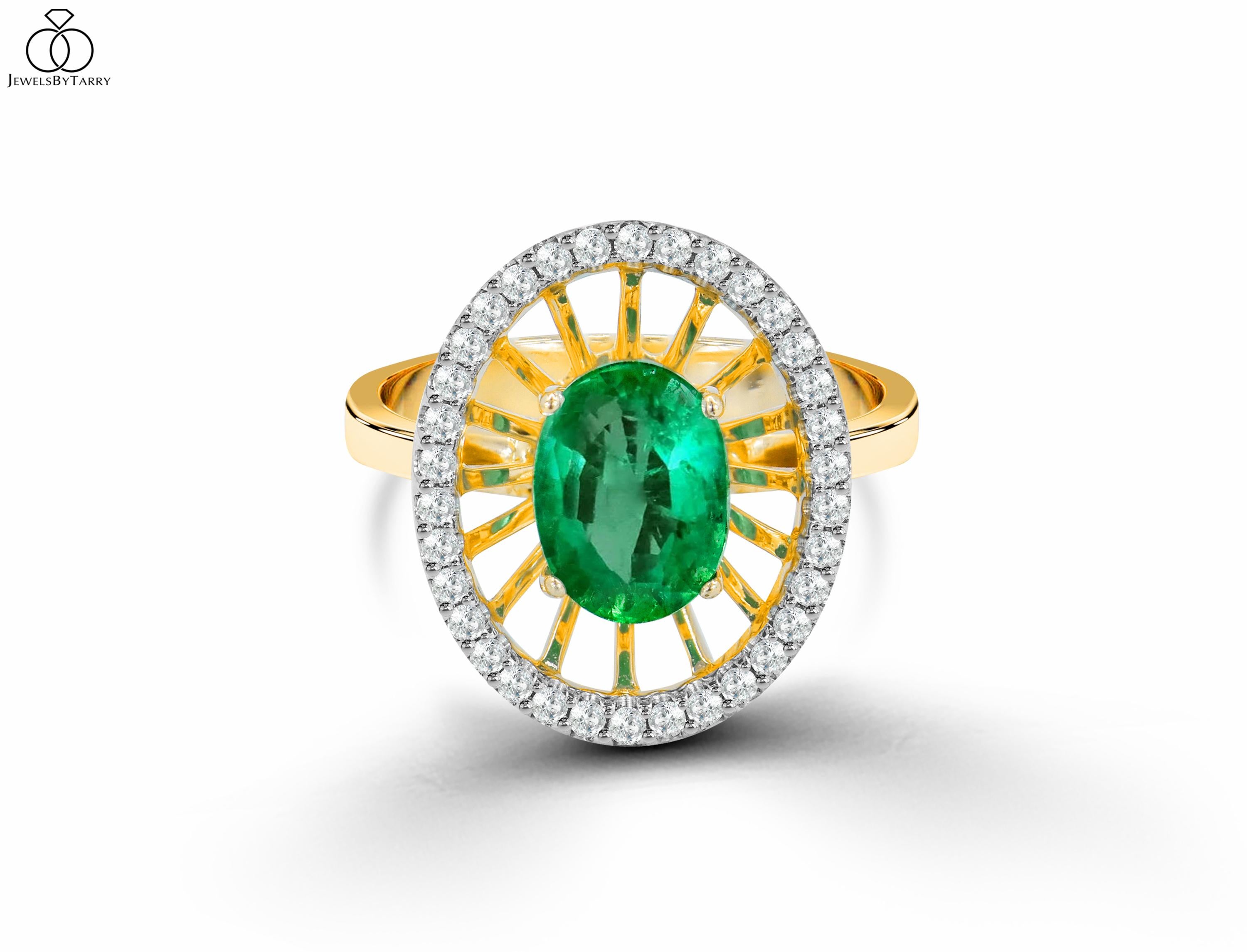 Women's 18k Ring Rose Gold Ring Diamond Ring Emerald Ring Emerald Oval Ring Gold
