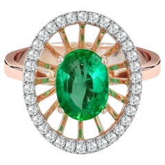 18k Ring Rose Gold Ring Diamond Ring Emerald Ring Emerald Oval Ring Gold