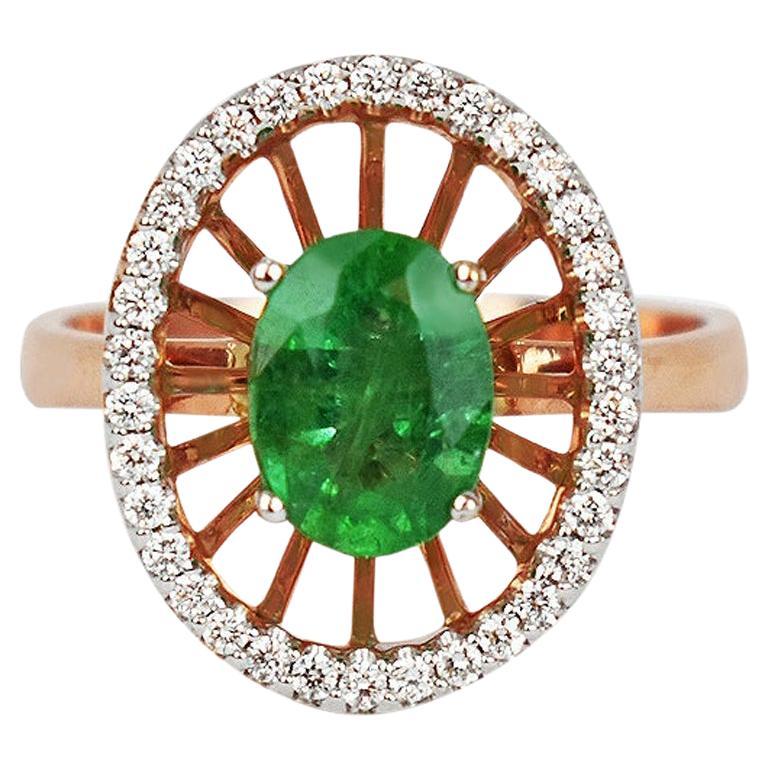 18k Ring Rose Gold Ring Diamond Ring  Emerald  Ring Emerald Oval Ring  Gold Fancy Ring
      This 18K solid white Gold Emerald / Diamond contemporary ring. The fine Quality gold finishing with oval shape Zambian emeralds & scintillating halo set