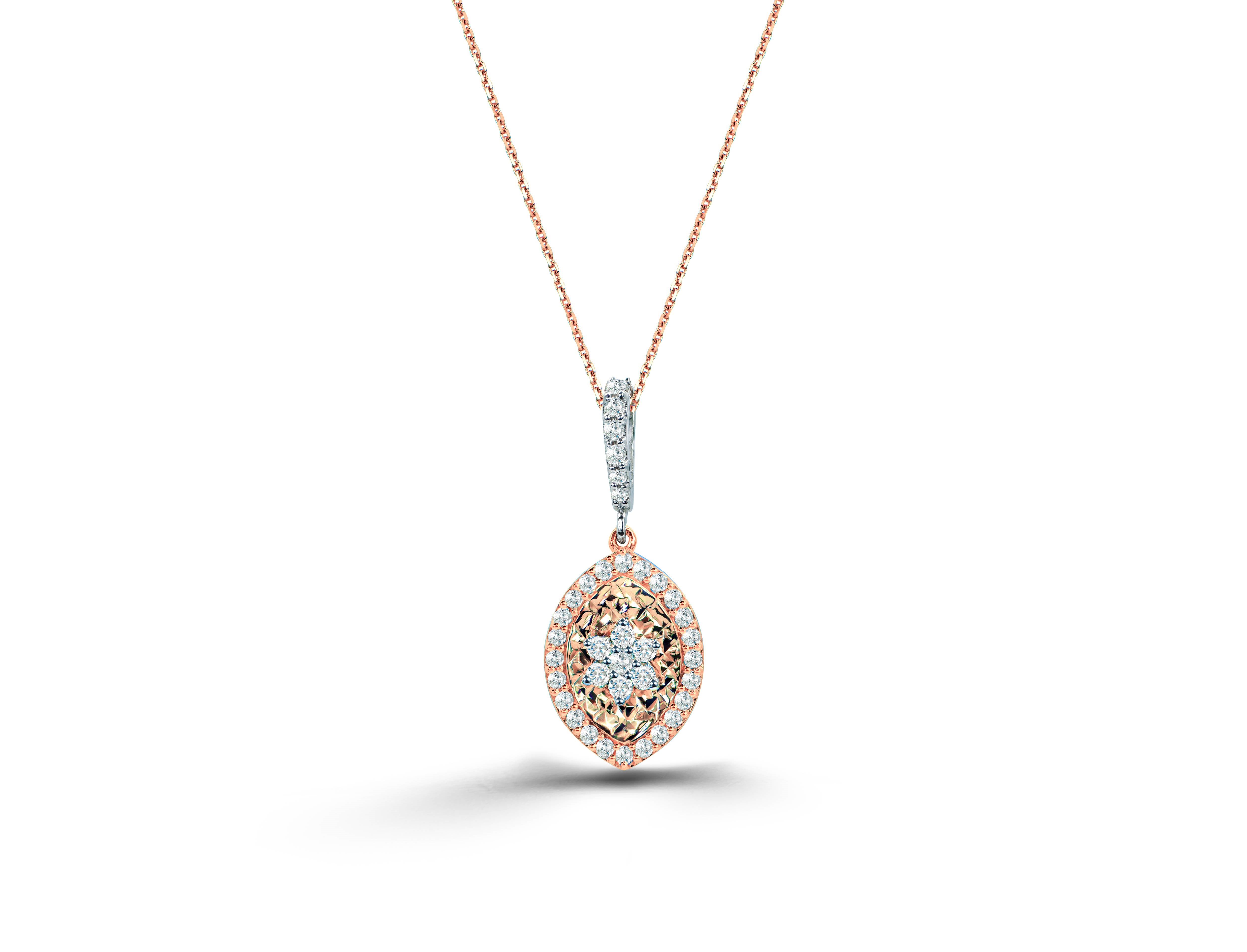 18K Solid Gold Marquise Gold Pendant with 0.45 Carats Diamonds in 