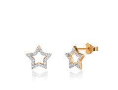 18k Solid Gold Tiny Diamond Star Stud Earrings Pave Diamond
