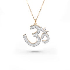 0.17 Carat Diamond 18k Gold Om Hindu pendant necklace 