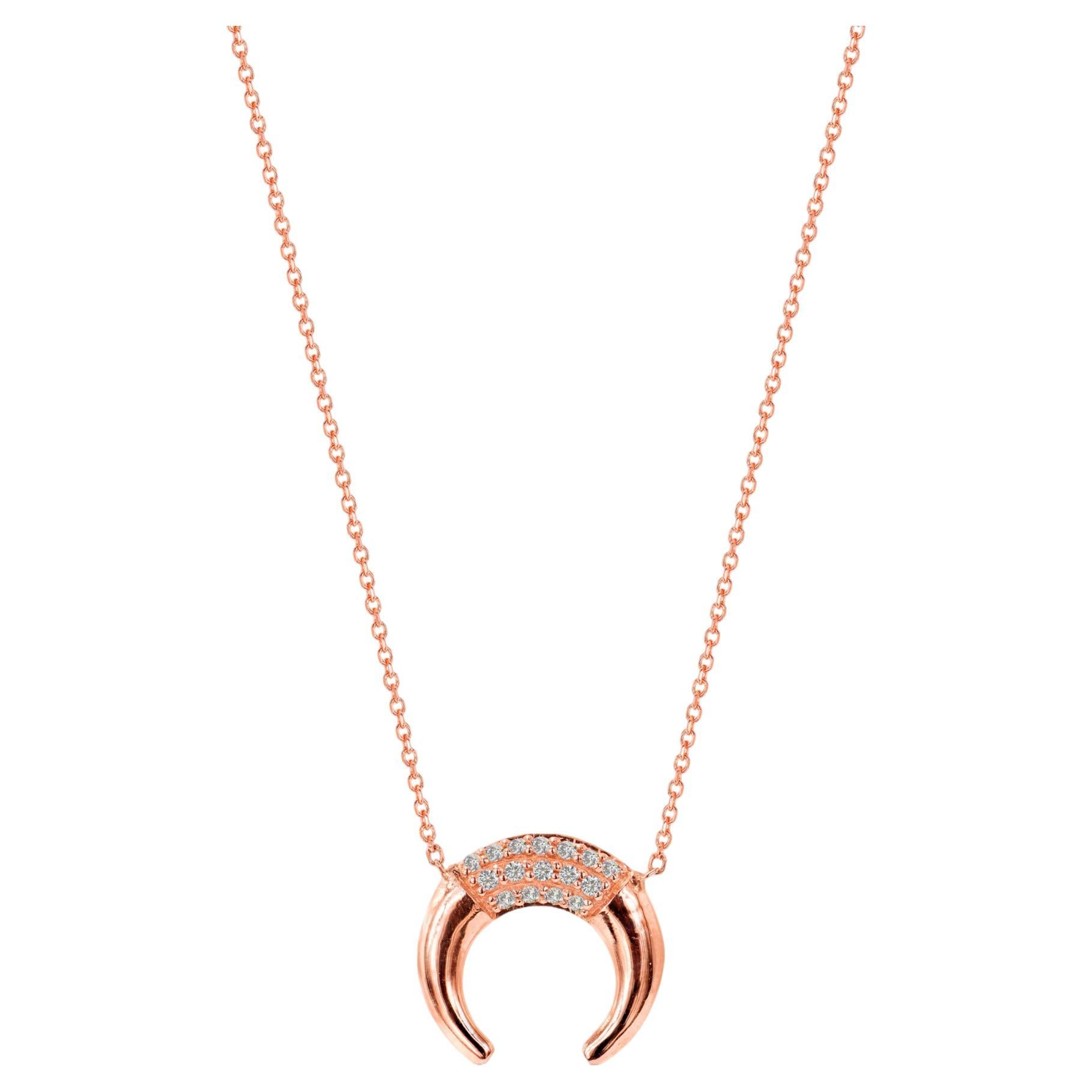 18K Gold Diamond Horn Necklace Dainty Crescent Moon Diamond Necklace