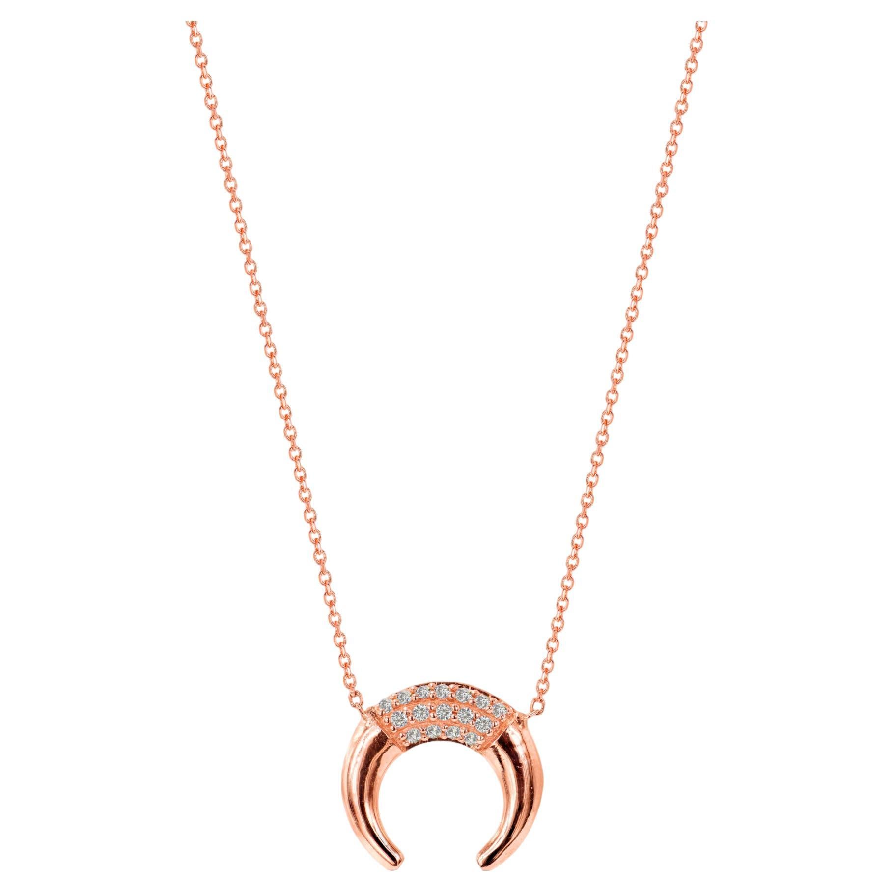 Collier corne en or 18 carats et diamants « Dainty Crescent Moon »