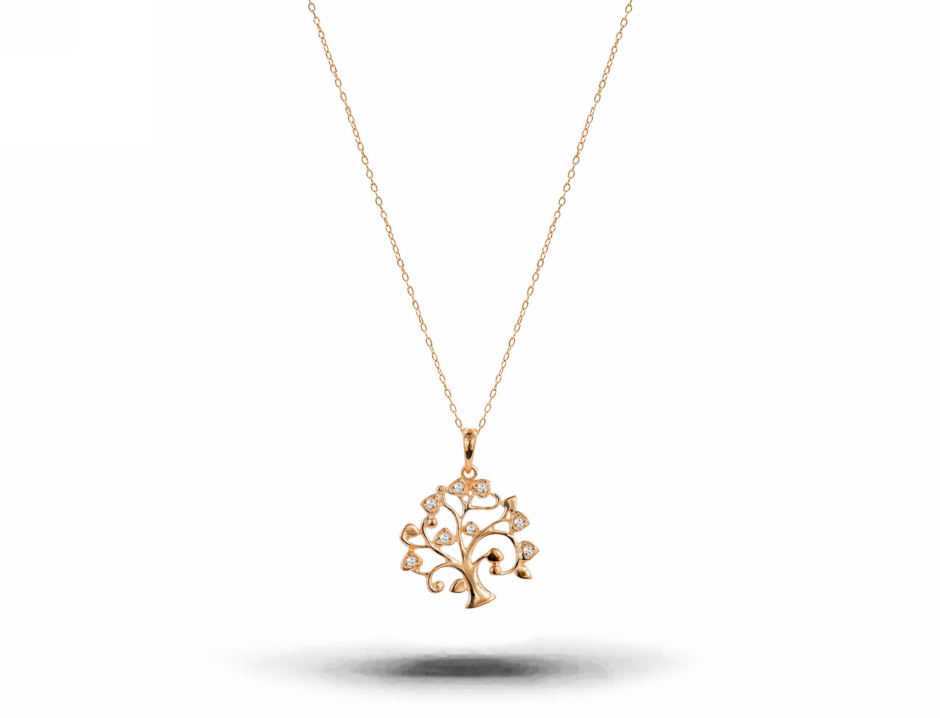 18k Gold Tree of Life Pendant Necklace Diamond Spiritual Delicate Necklace For Sale