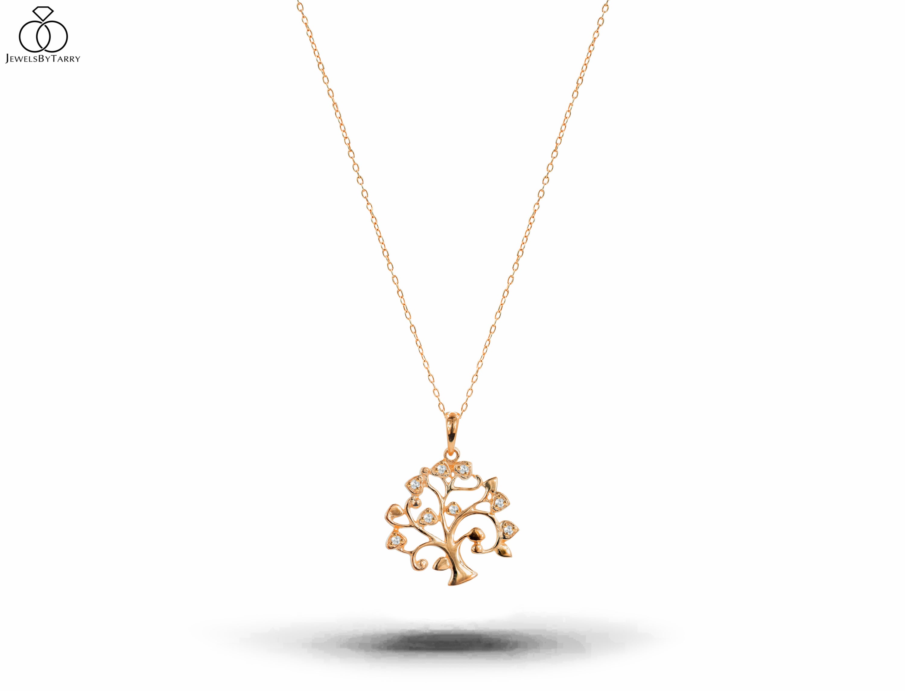 Collier pendentif arbre de vie délicat en or 14 carats avec diamants