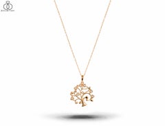 Halskette 14k Gold Baum des Lebens Anhänger Diamant Spiritual Delicate Halskette