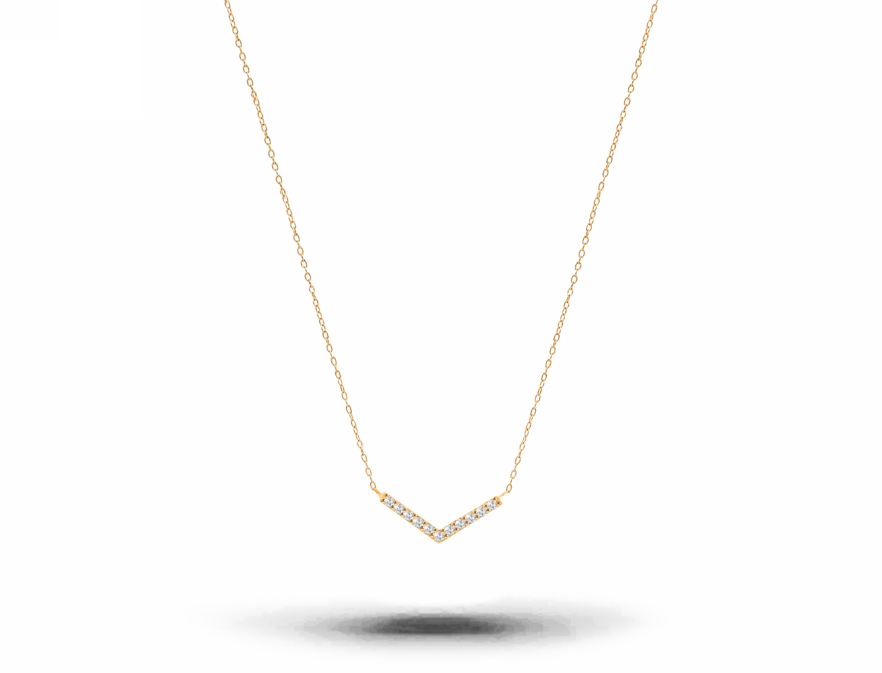 18k Gold Dainty Pave Diamond V Necklace Modern Minimalist Valentine Gift For Sale