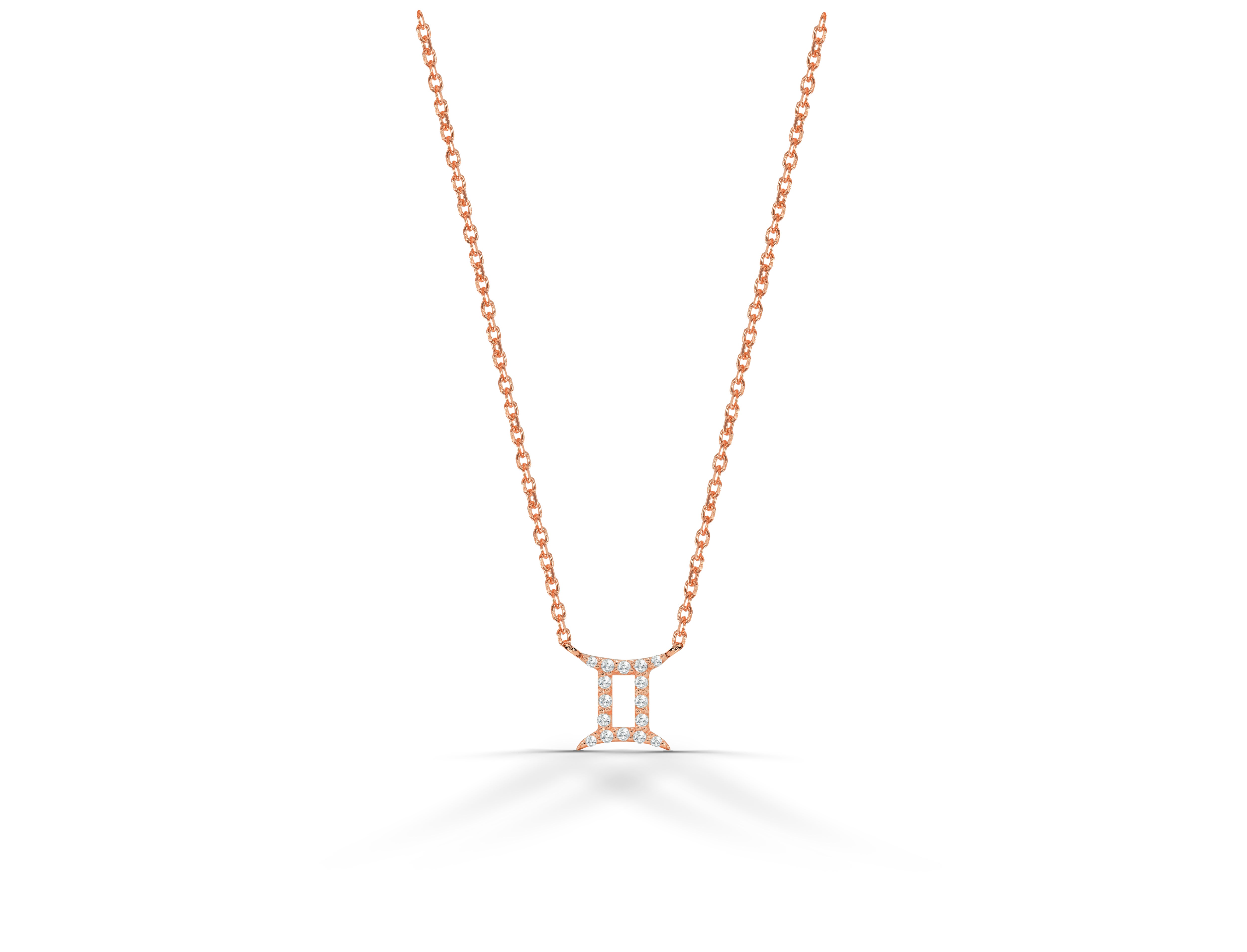 18k Gold Diamond Necklace Gemini Zodiac Sign Birth Sign Necklace For Sale