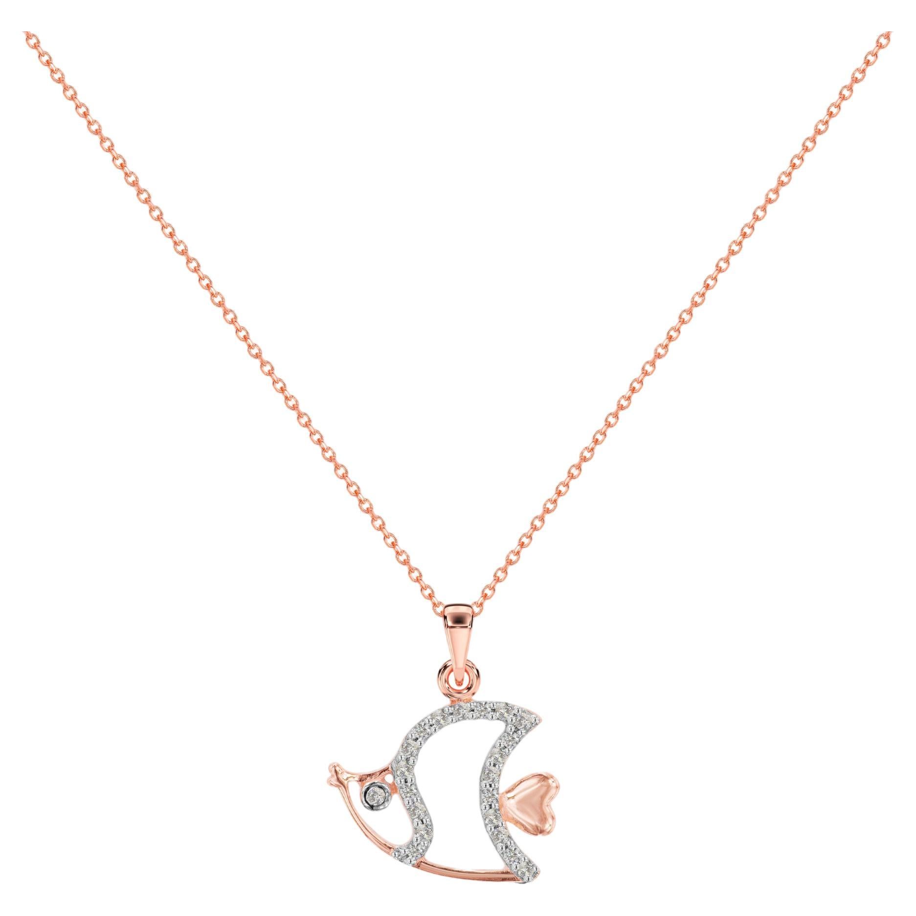 14k Gold Sea Life Halskette Diamant-Fisch-Halskette Ozean-Fisch-Halskette im Angebot