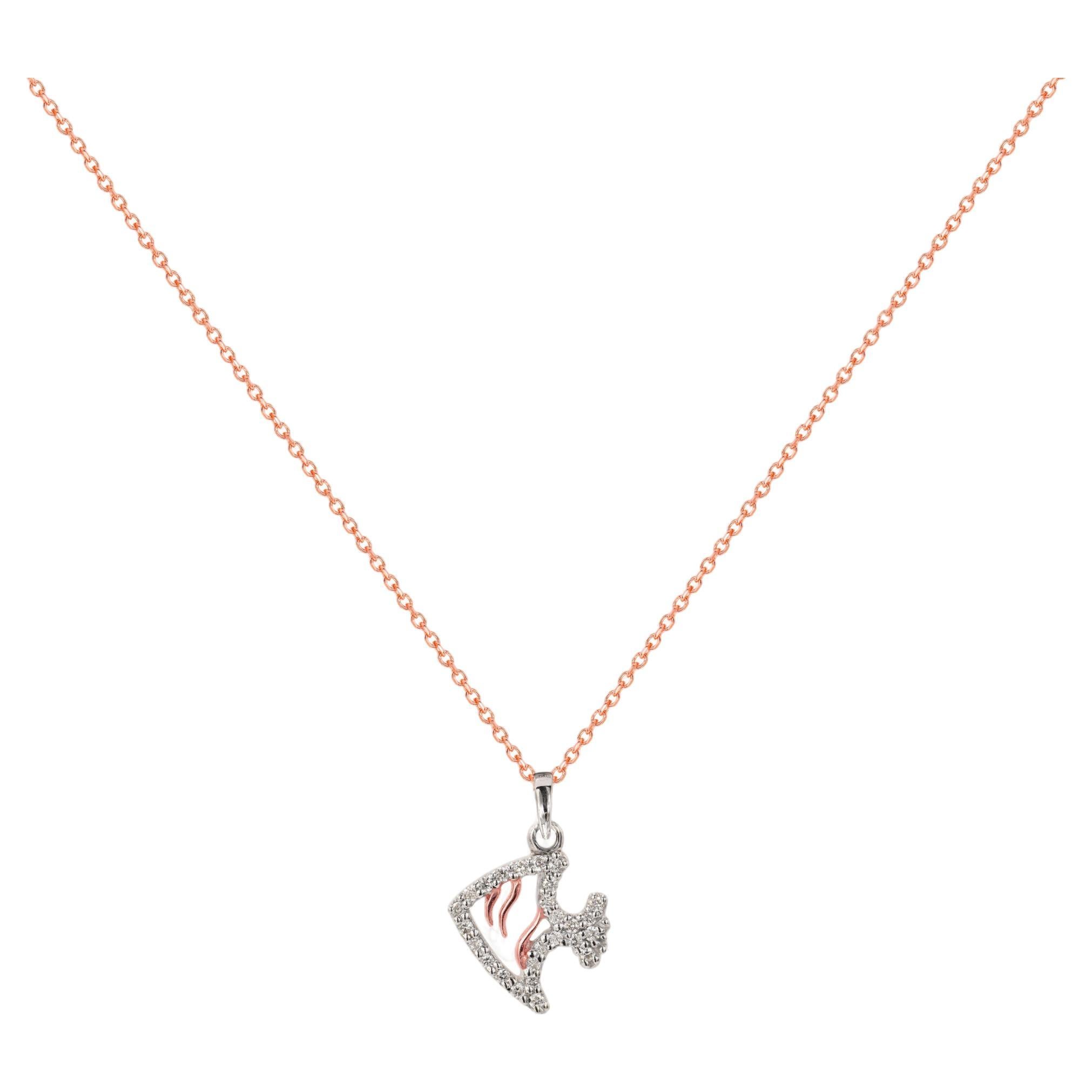 18k Gold Fish Necklace Fish Charm Pendant Diamond Lucky Fish For Sale