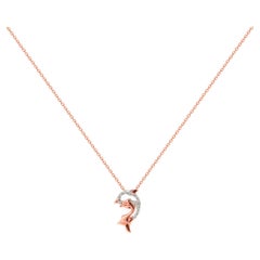 18k Gold Two-Tone Diamond Fish Necklace Ocean Dolphin Charm Pendant