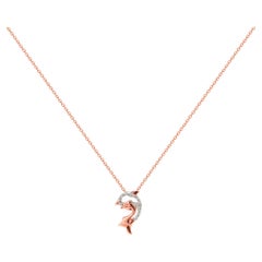14k Gold Two-Tone Diamond Fish Necklace Ocean Dolphin Charm Pendant