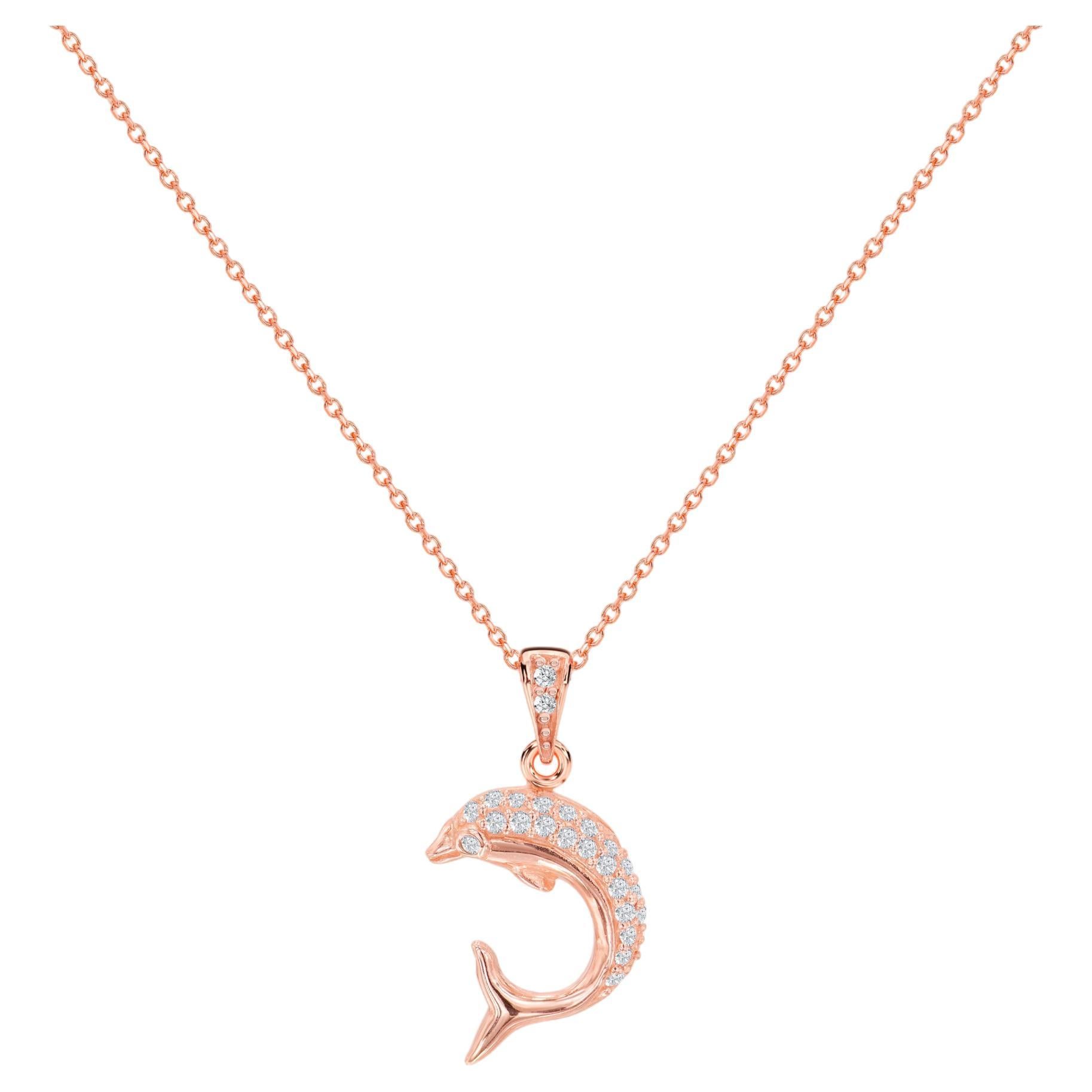 18k Gold Dolphin Necklace Nautical Marine Beach Dolphin Pendant For Sale