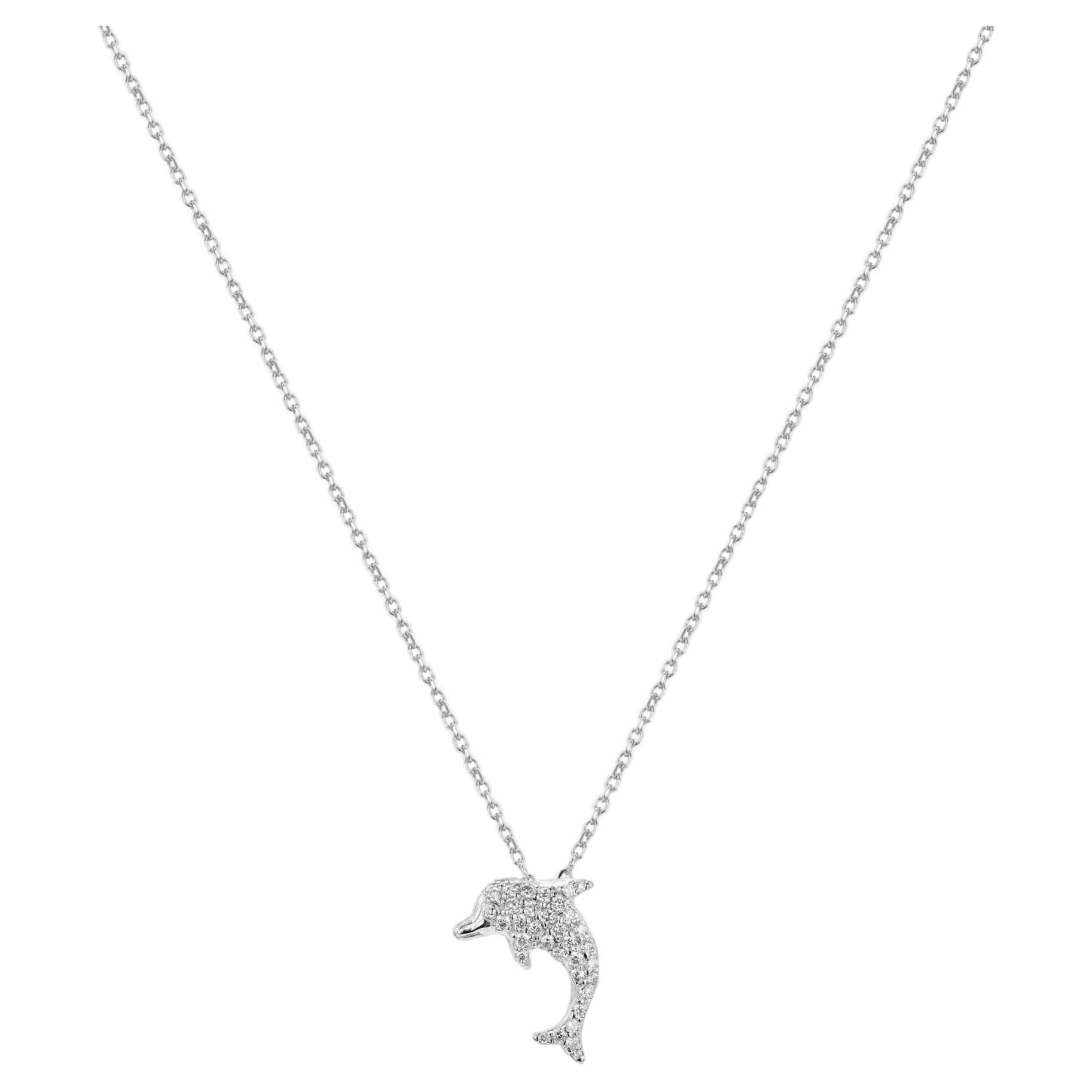 18k Gold Dolphin Necklace Sea Life Dolphin Pendant Nautical Ocean Jewelry For Sale