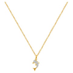 18 Karat Gold Diamant- Delphin-Halskette Meereslebenddelphin-Anhänger