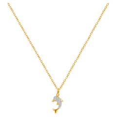 14k Gold Diamond Dolphin Necklace Sea Life Dainty Dolphin Charm