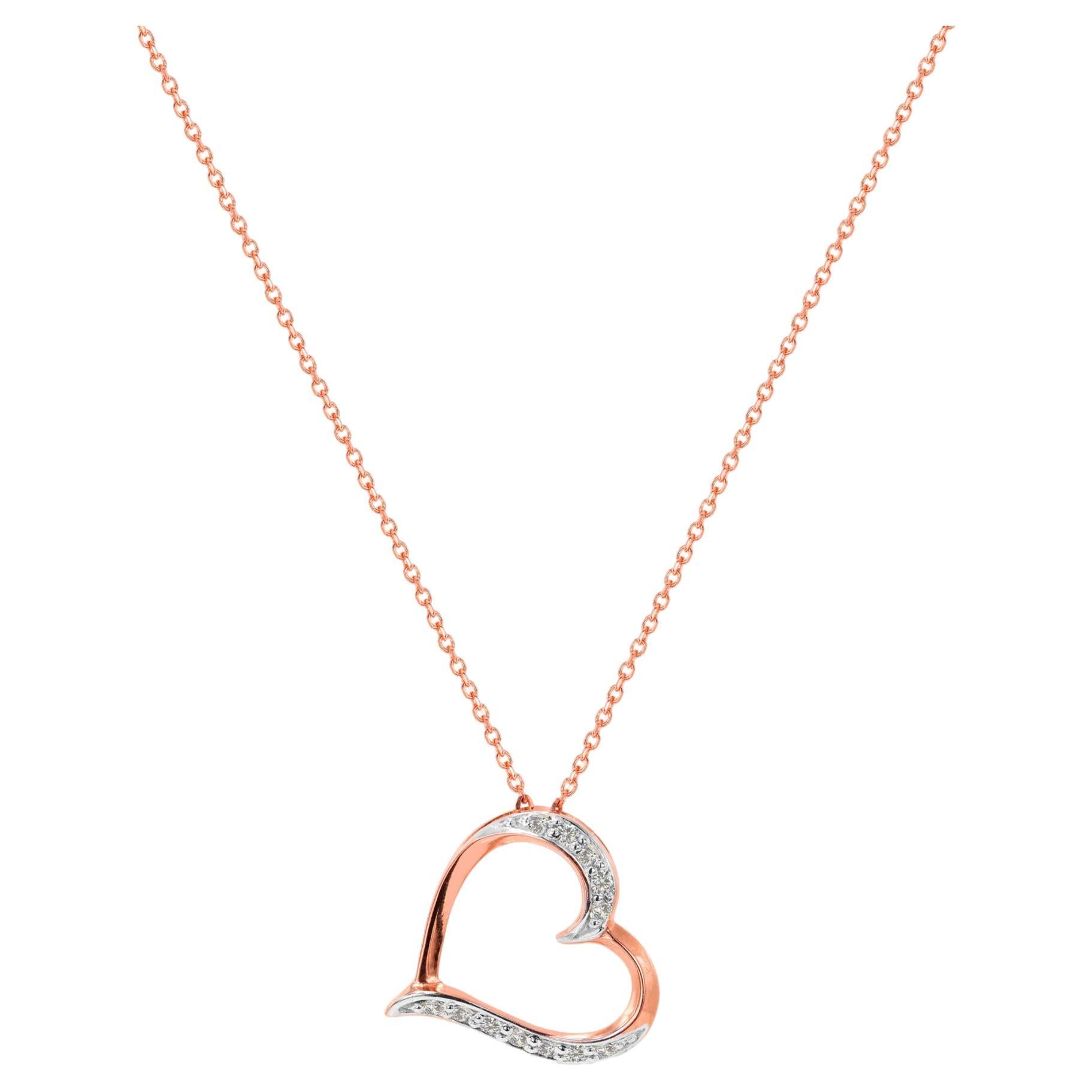 18k Gold Diamond Heart Pendant Necklace Valentine Jewelry For Sale