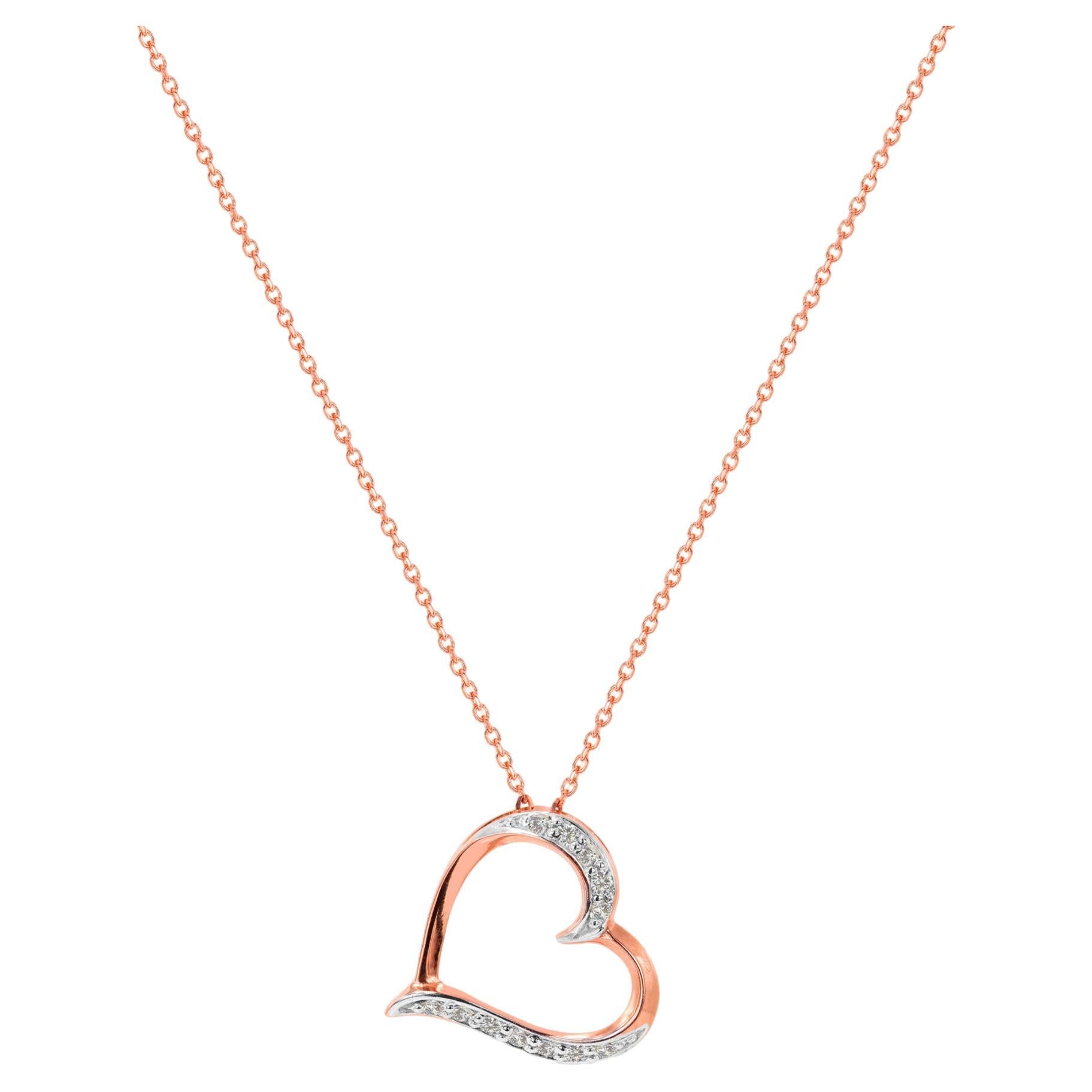 14k Gold Diamond Heart Pendant Necklace Valentine Jewelry For Sale