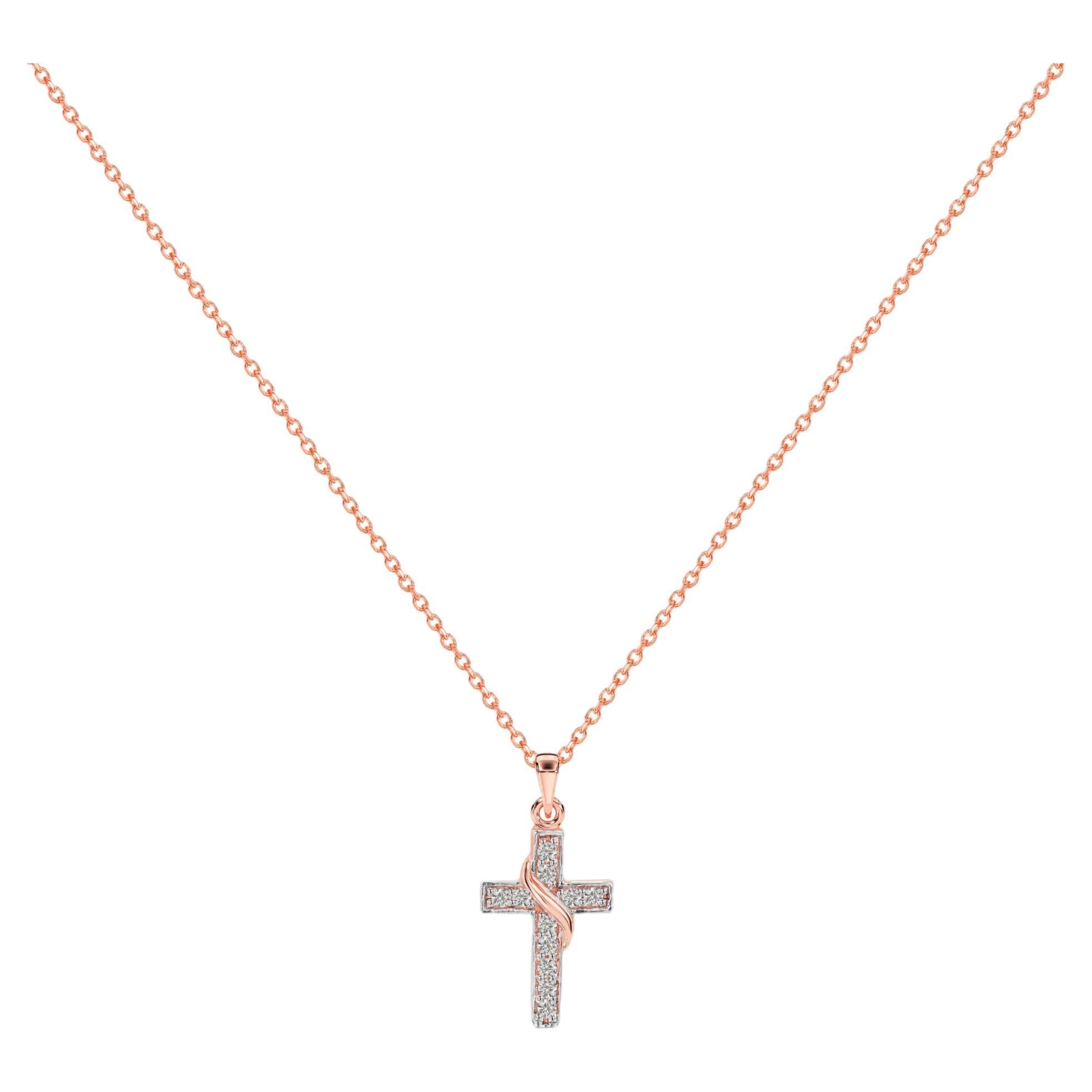 Pendentif baptêmefirmation en forme de croix en or 14 carats et diamants en vente
