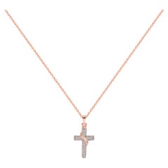 Pendentif baptêmefirmation en forme de croix en or 14 carats et diamants