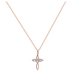 14-Karat-Gold Herz- und Kreuz-Diamant-Halskette mit Kreuz-Anhänger