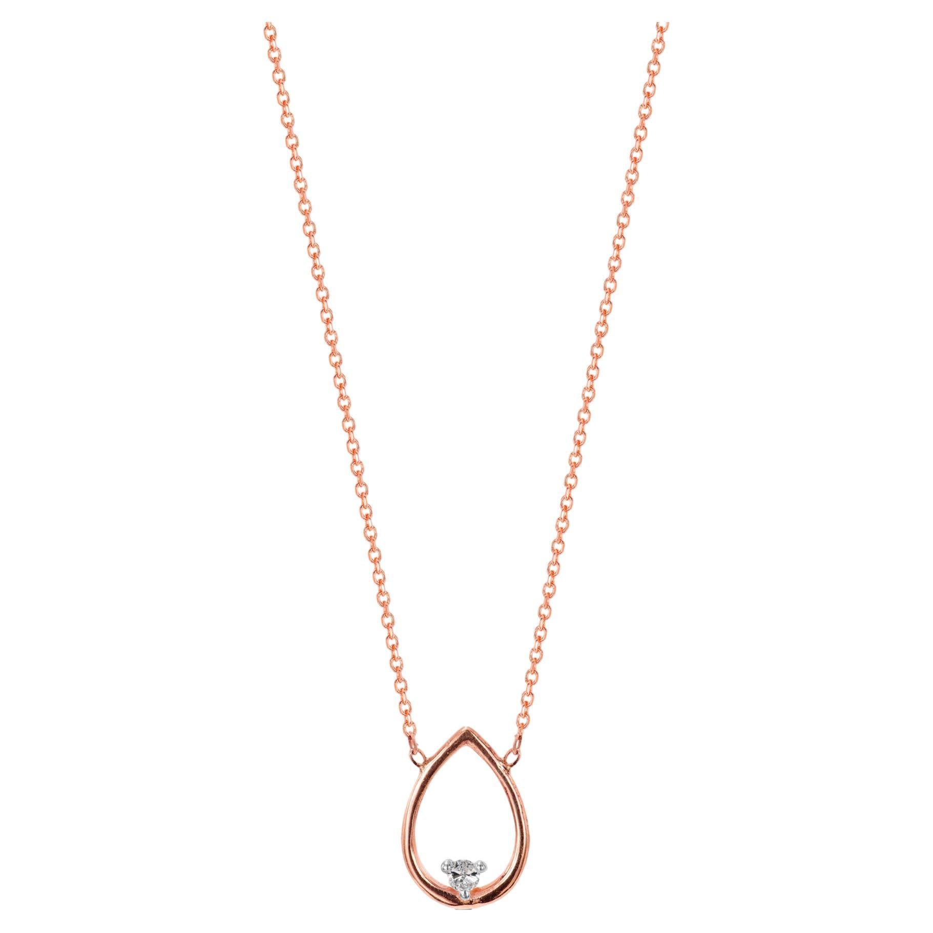 18k Gold Open Pear Floating Diamond Pendant Necklace Bride Necklace