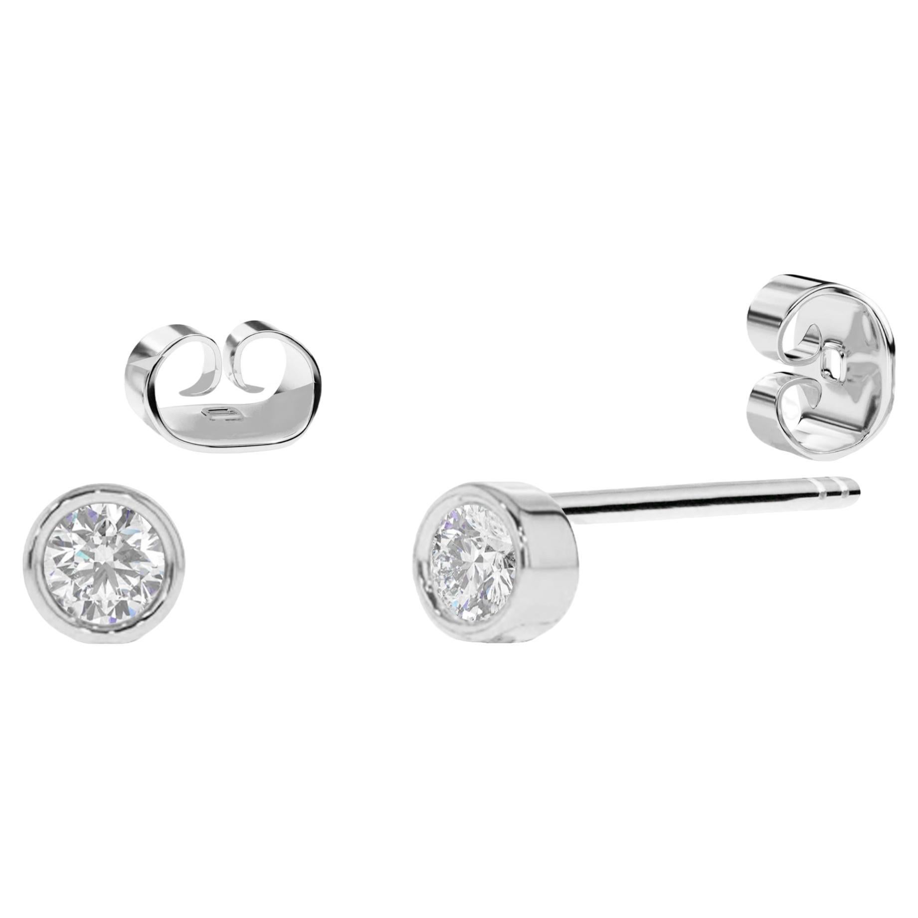 18k Gold Diamond 2.5 mm Dainty Diamond Stud Earrings Bezel Set Diamond Earrings For Sale