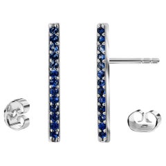 18K Gold Blue Sapphire 26 Pcs Sapphire Stud Earrings Bar Earrings