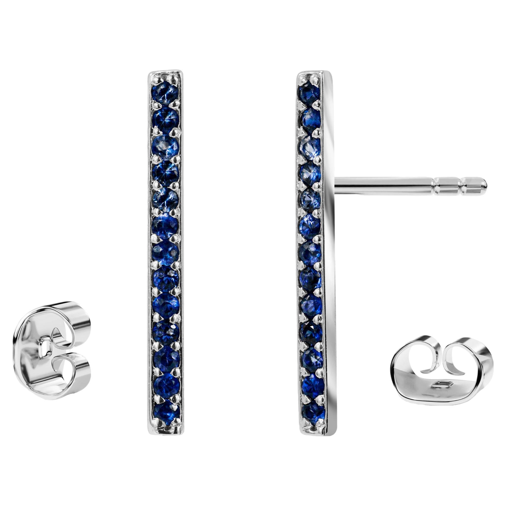 14K Gold Blue Sapphire 26 Pcs Sapphire Stud Earrings Bar Earrings For Sale