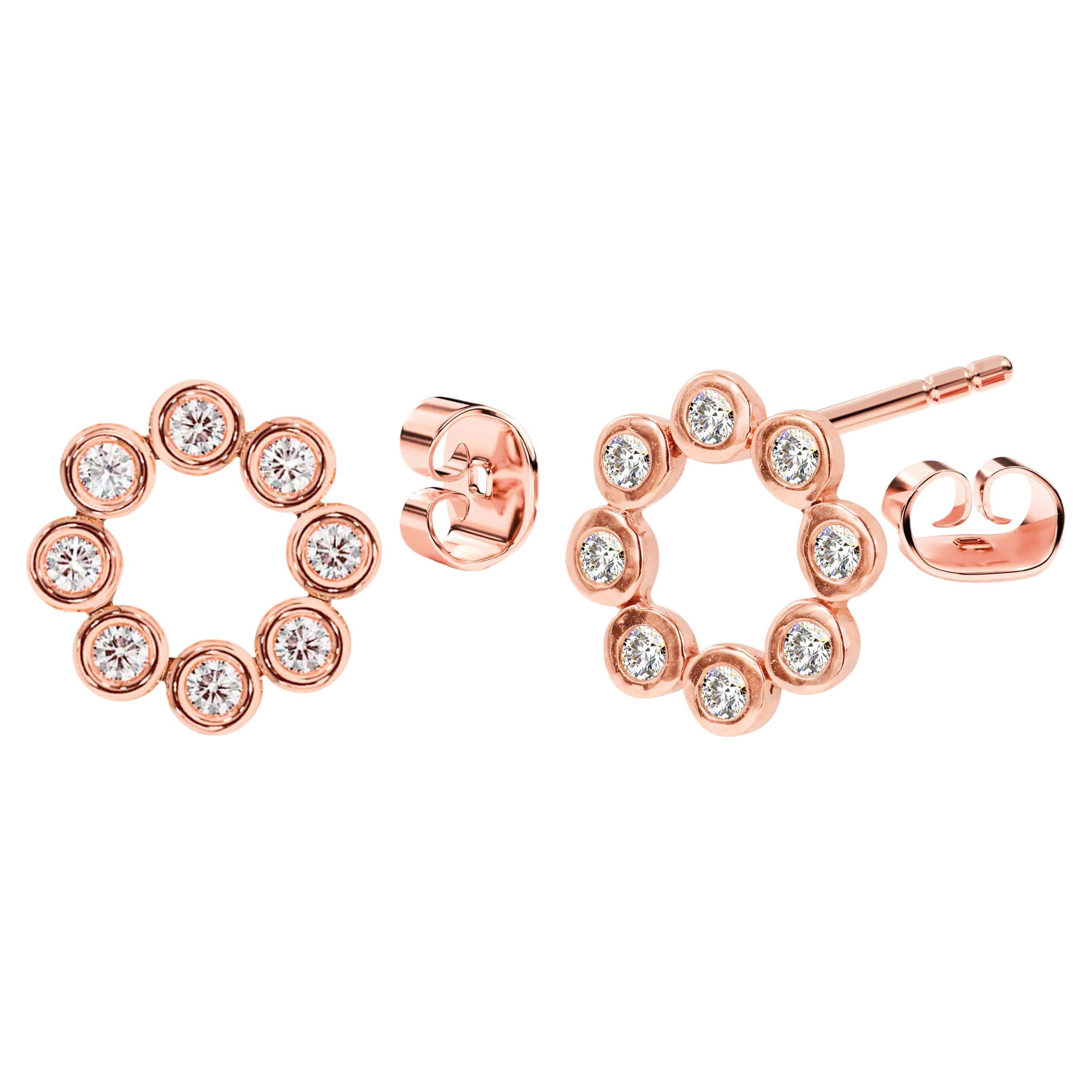 14k Gold Circle Earrings Diamond Circle Stud Earrings Floral Stud Earrings For Sale