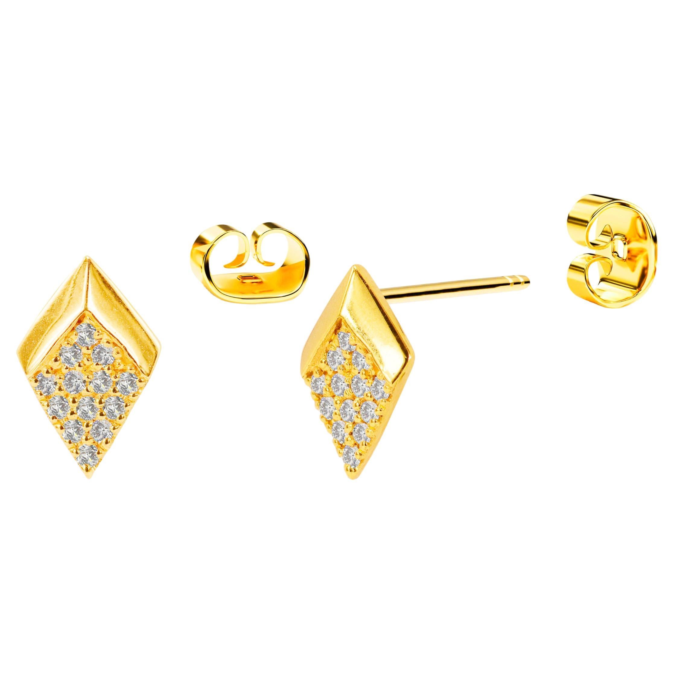 18k Gold Dainty Diamond Cluster Stud Earrings Arrow Diamond Studs For Sale