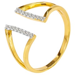 18K Gold Pave Diamond Two Bar Open Ring Unique Parallel Bar Ring