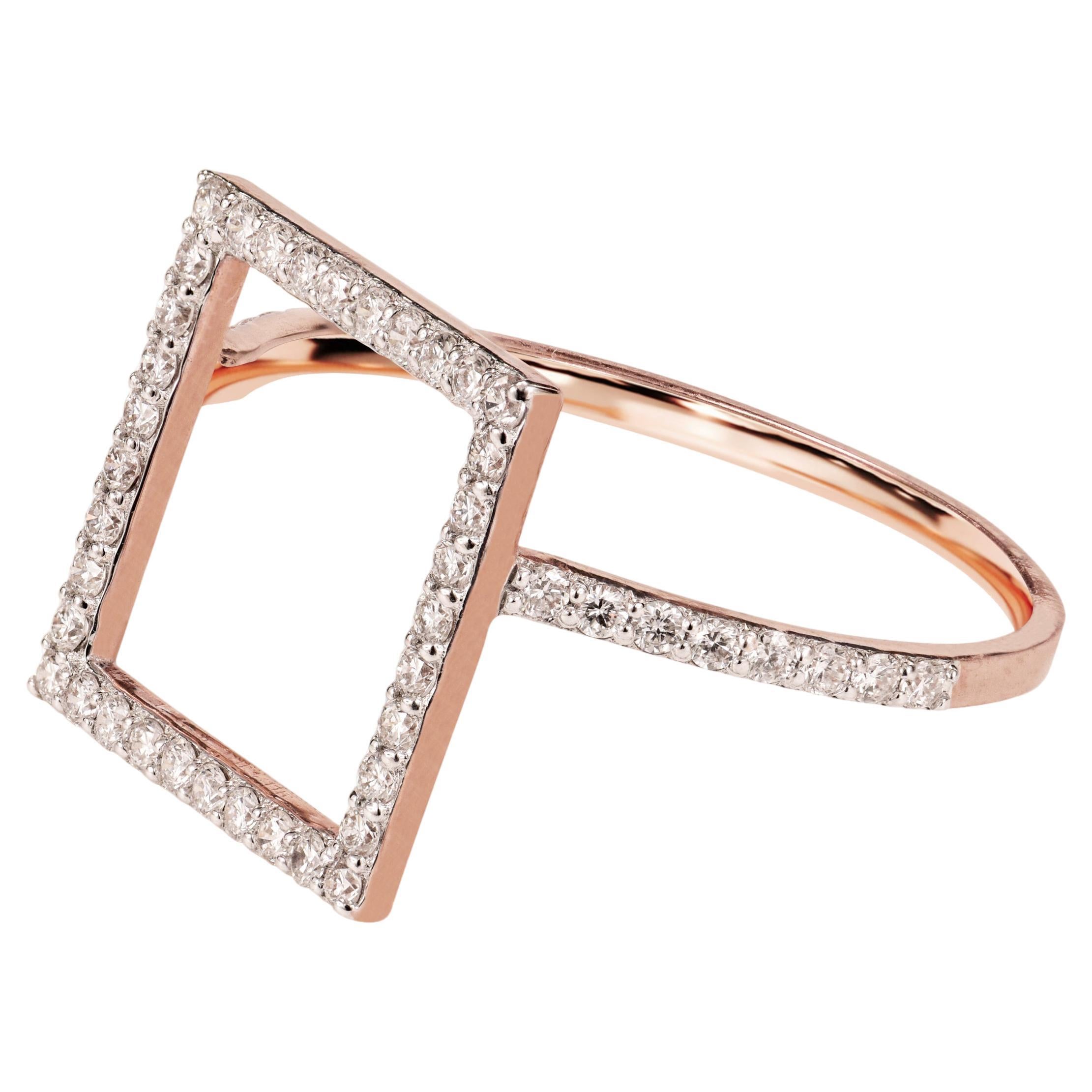 For Sale:  18K Gold Square Shape Gold Diamond Ring Geometric Shape Diamond