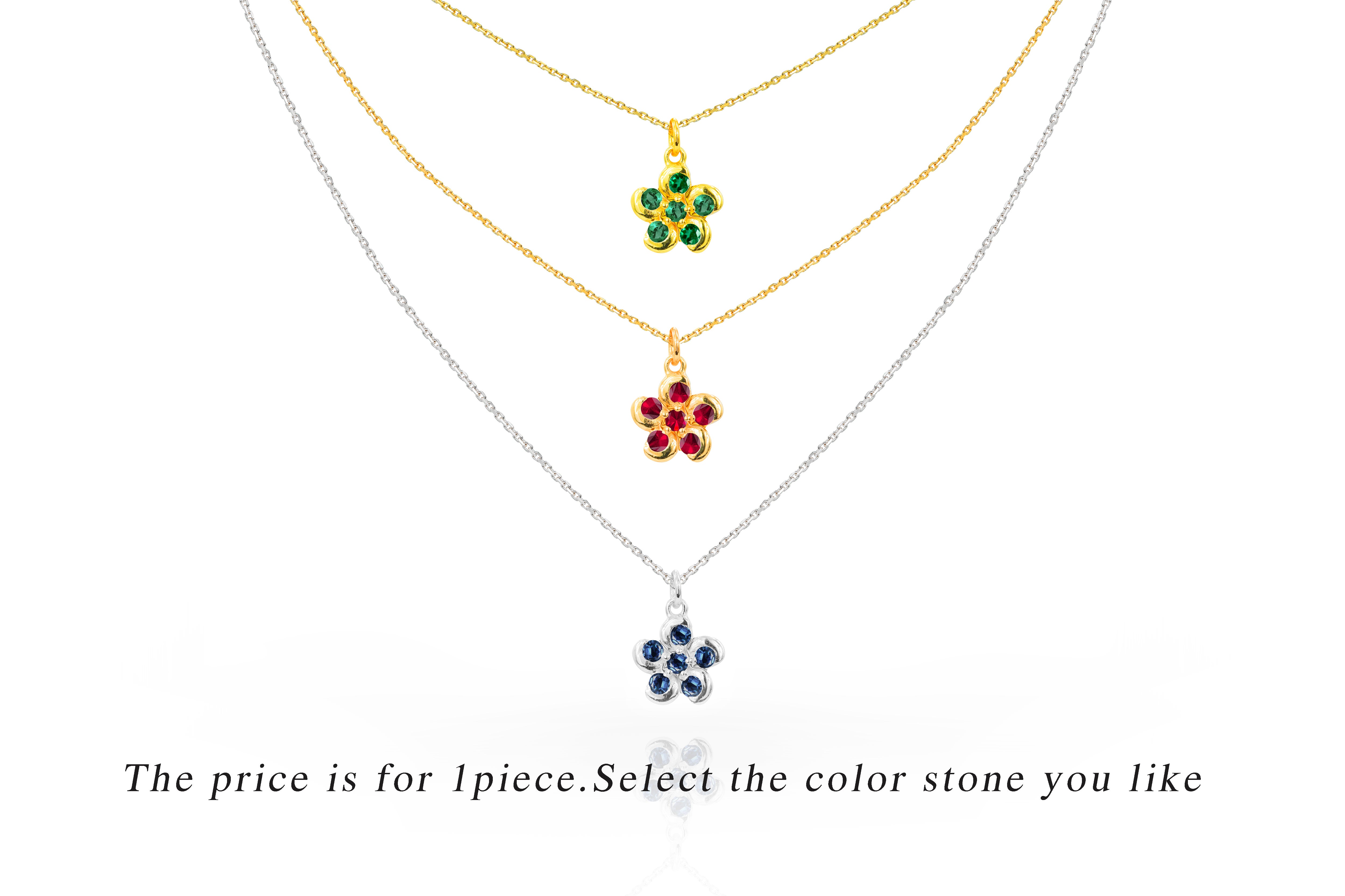 0.24 Ct Ruby, Sapphire and Emerald Flower Necklace in 18K Gold