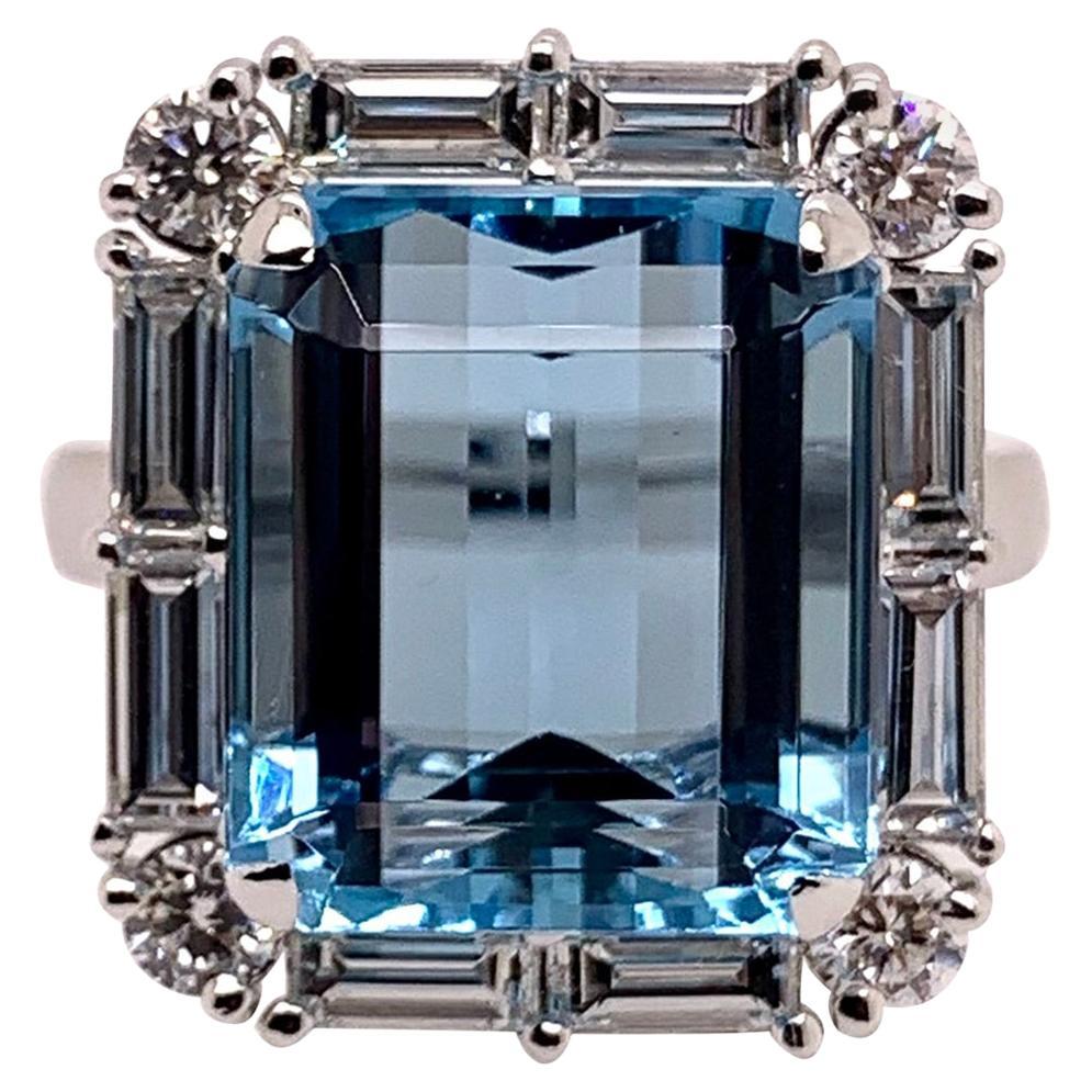Platinum Aquamarine Diamond Cocktail Ring For Sale
