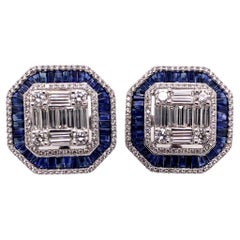 18K White Gold Sapphire and Diamond Vintage Style Earrings