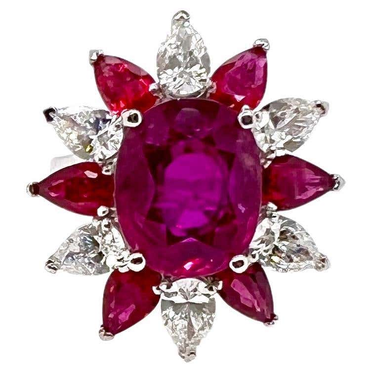 18k White Gold Burma Ruby GIA Certified Heated with Rubies and Diamonds ...