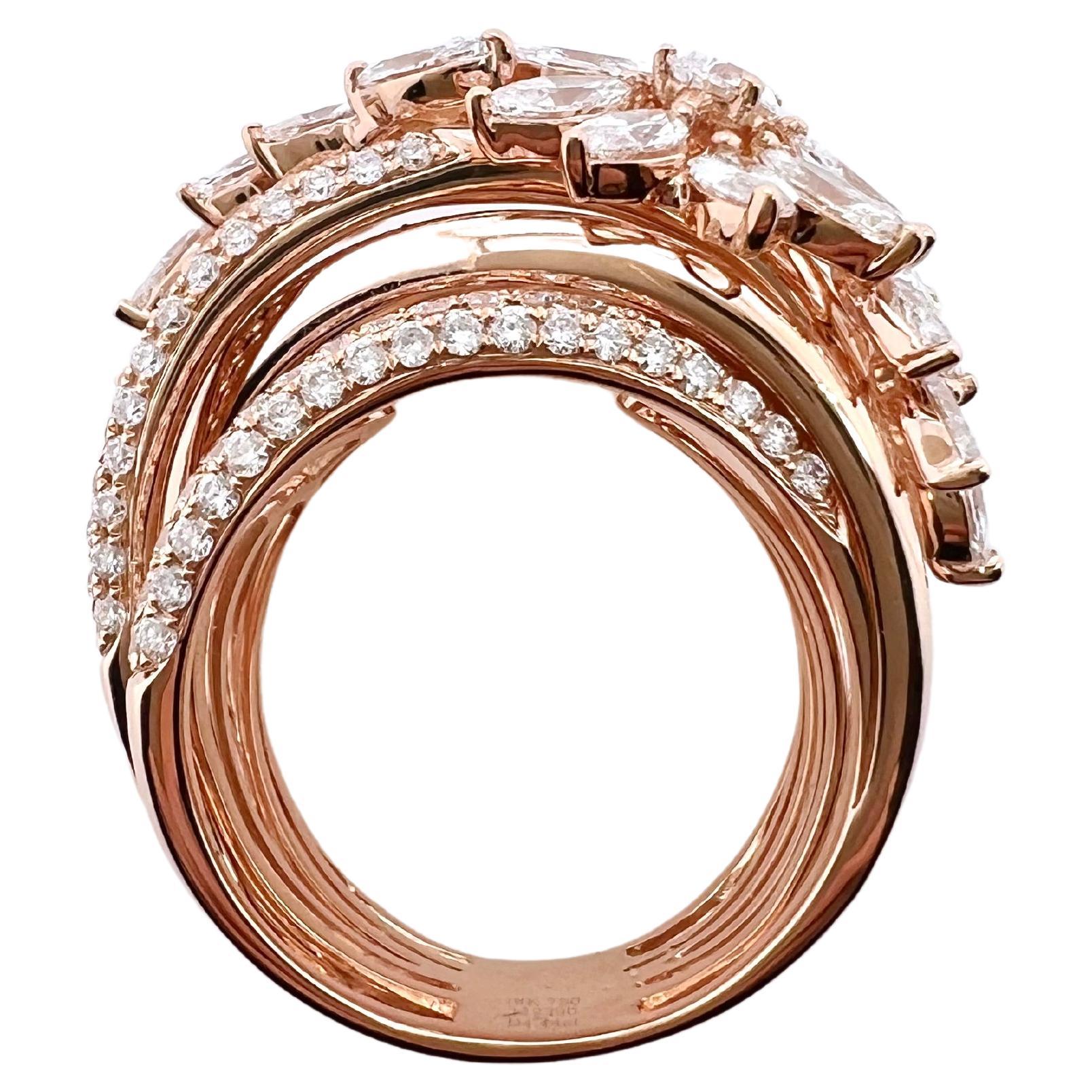 Marquise Cut 18k Rose Gold Diamond Crossover Band Ring For Sale