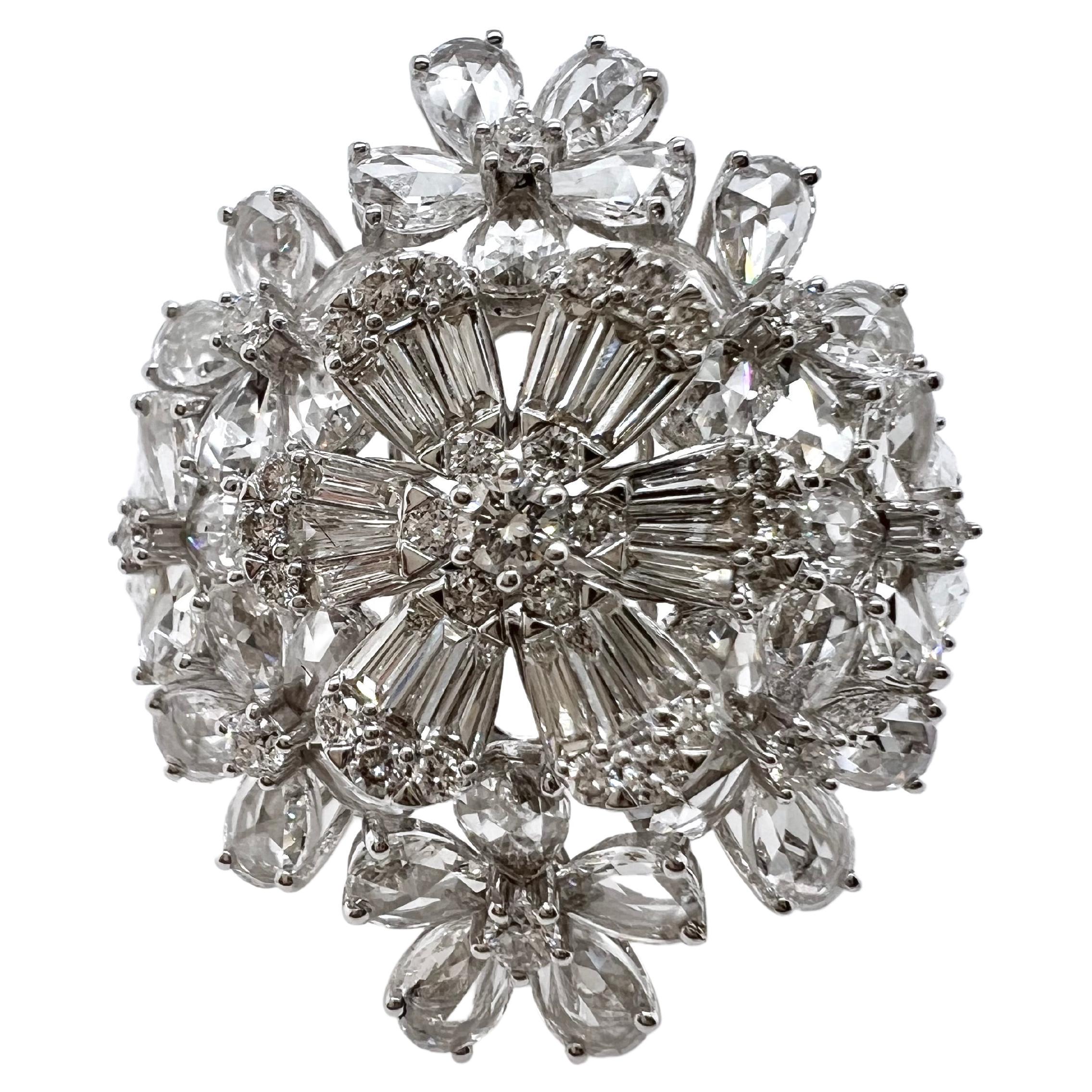 Rarever 18K White Gold Rose Cut Diamond Blossom Flower Cocktail 2.59cts ...