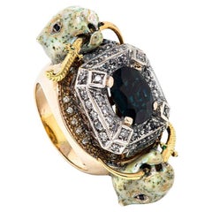 Siglo XXI Zafiro Oval Diamantes Leopardo Anillo Oro Blanco Vicente Gracia