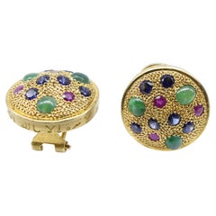 21st Century Jade Rubies Sapphires Silver Gold Plated Stud Earrings Omega