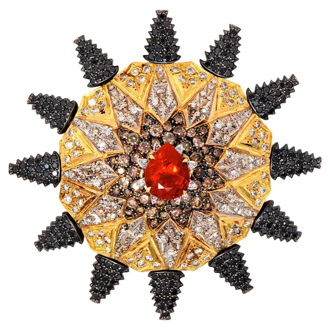 21st Century Fire Opal Diamonds Star 18 Karat Gold Necklace Alhambra Spain Sufi For Sale