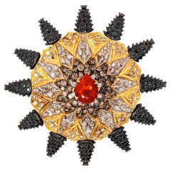 21st Century Fire Opal Diamonds Star 18 Karat Gold Necklace Alhambra Spain Sufi