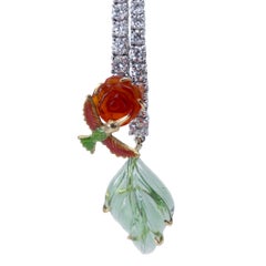 Fire Opal, Green Tourmaline and Diamond Drop Earrings by Vicente Gracia